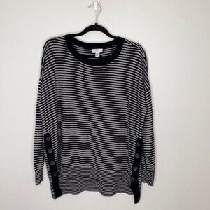 Lord & Taylor Women Black White Striped Long Sleeves Knit Sweater Size PXL NWT